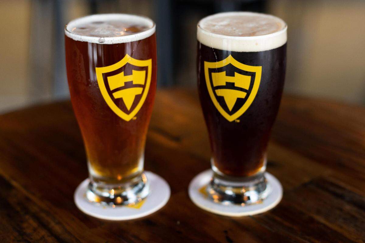 The Home Turf Double IPA and the Home Turf Red photographed at Home Turf Taproom in Parkland, Wash., on Thursday, Sept. 24, 2020.