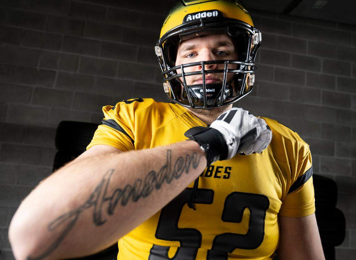 The News Tribune 2024 All-Area first-team offensive line selection Brad Amsden, Lincoln, poses for a portrait at Mount Tahoma High School, on Sunday, Dec. 8, 2024, in Tacoma.