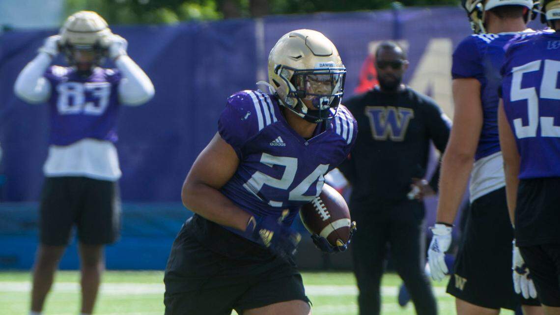 Huskies running back Kamari Pleasant. Photo taken at University of Washington Huskies’ fall training camp in Seattle on August, 9, 2021.