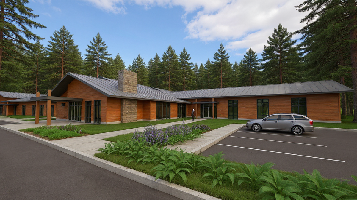 A rendering visualizes part of the $14 million “Harbor Center” project that will provide a permanent home for the Gig Harbor Senior Center near the intersection of Point Fosdick Drive and 36th Street Northwest in Gig Harbor, Wash. The project’s leaders seek groundbreaking in early 2028.