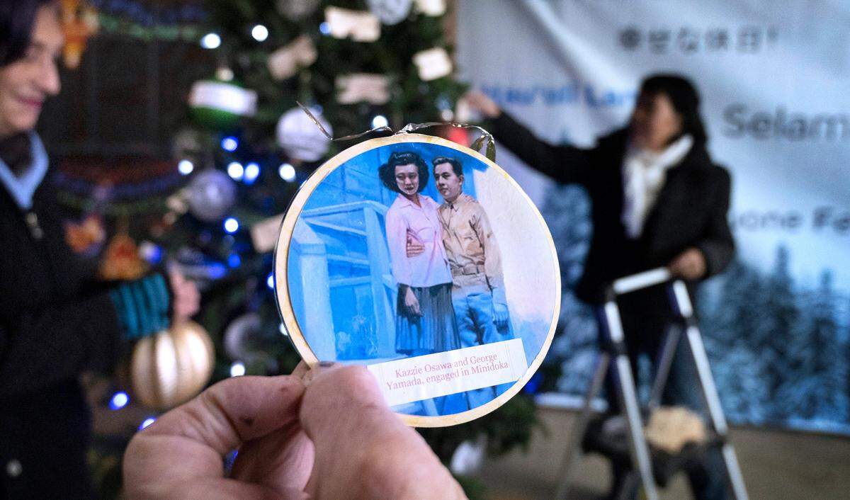 Eileen Yamada Lamphere’s parents were engaged at the Minidoka incarceration camp in Idaho. The Christmas ornament is shown at the Washington State Fairgrounds in Puyallup, Washington, on Tuesday, Nov. 29, 2022.