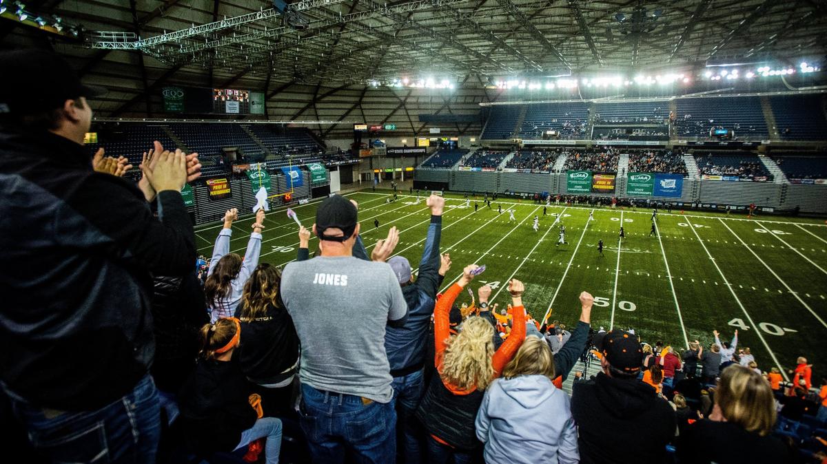 Kalama fans cheer in the first quarter. Kalama played Napavine in the WIAA 2B football state championship game at the Tacoma Dome in Tacoma, Wash., on Friday, Nov. 30, 2018.