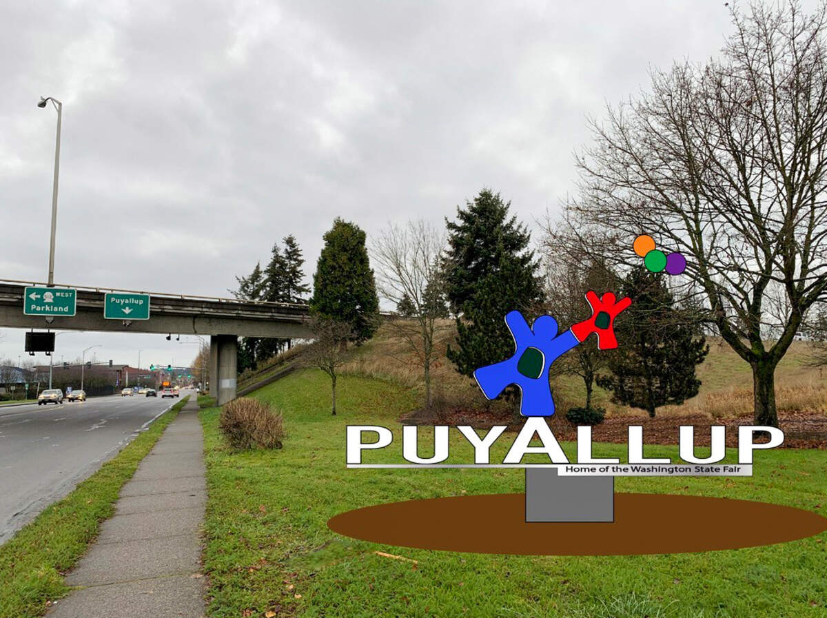 A rendering of the proposed welcome sign designed by Oregon-based sculptor CJ Rench.