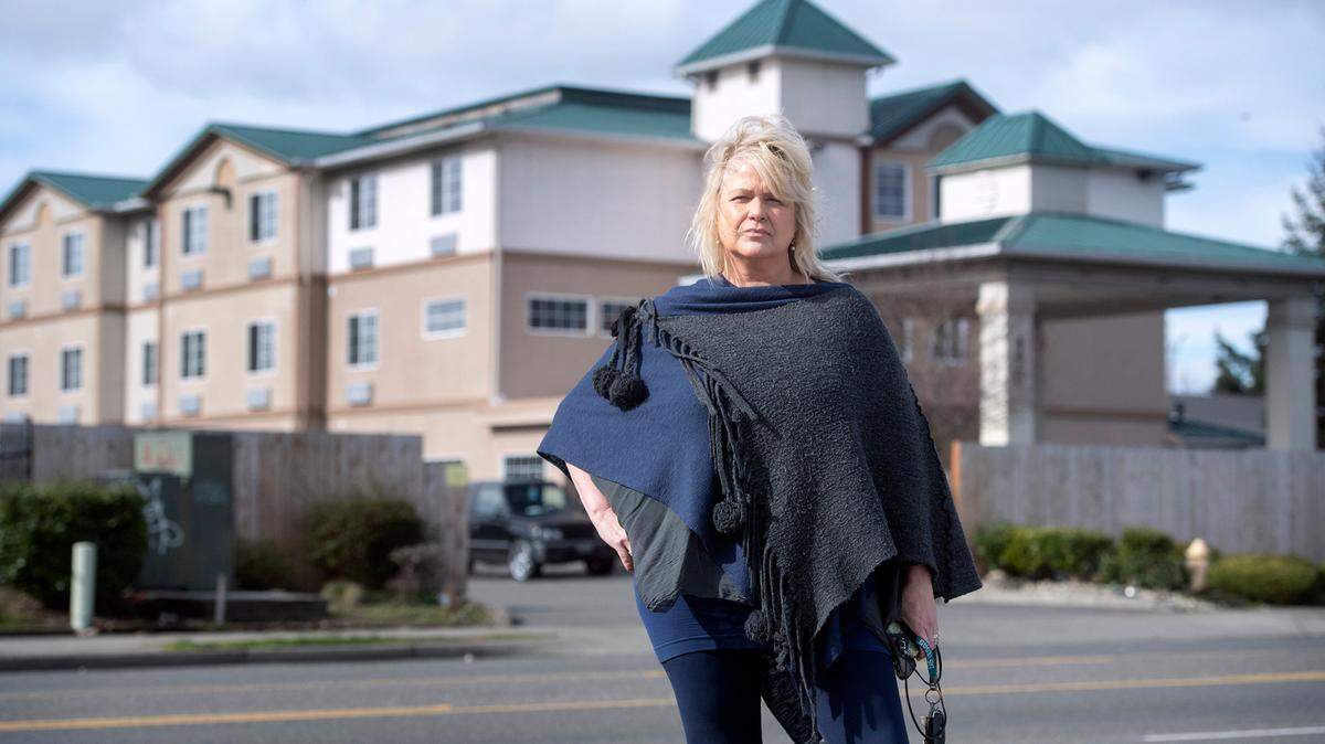 Anita Letasi pointed out alleged policy violations she says created unfair and unsafe living conditions at Aspen Court, an enhanced shelter for homeless people in the former Comfort Inn on Hosmer Street in Tacoma. Management ruled her concerns were unfounded, and she was fired for allegedly creating a hostile work environment. She is shown on Tuesday, Feb. 28 2023.