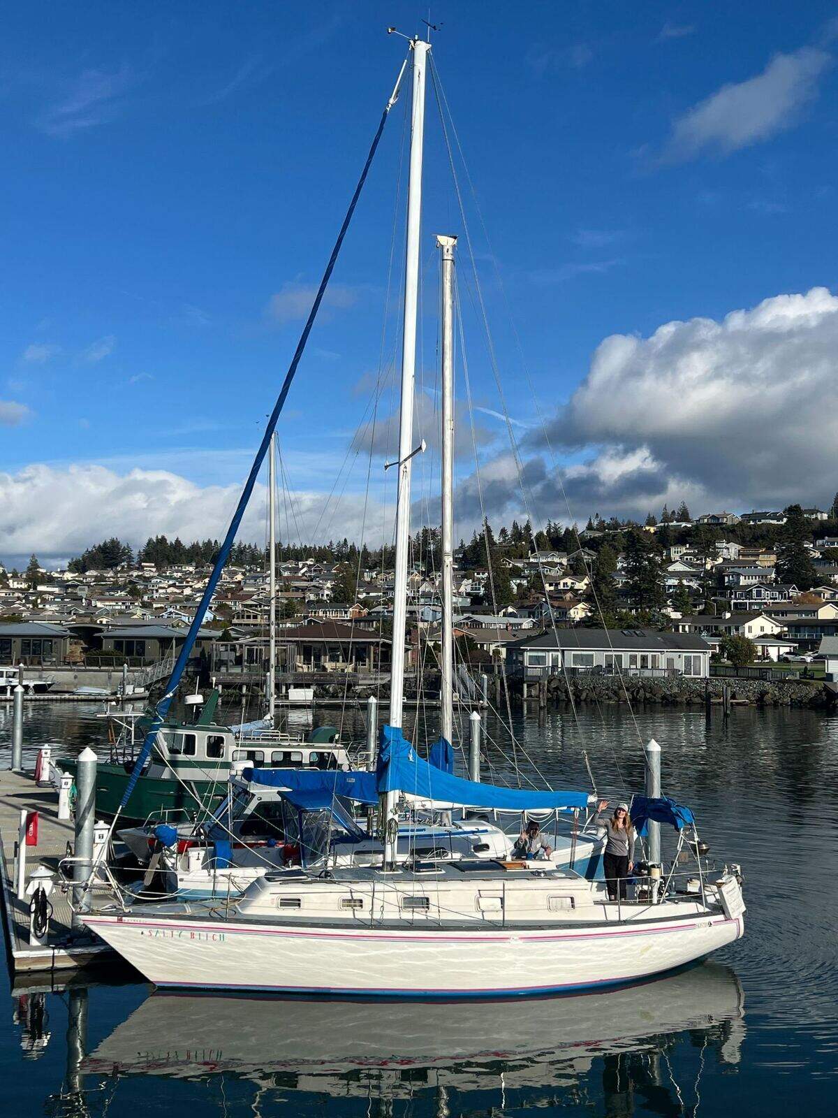 Kristina LaVair’s sailboat leaving Anacortes, Wash., on Saturday, Jan. 11, 2025. LaVair said she bought the vessel two or three years ago and has sailed some 7,000 nautical miles on her.