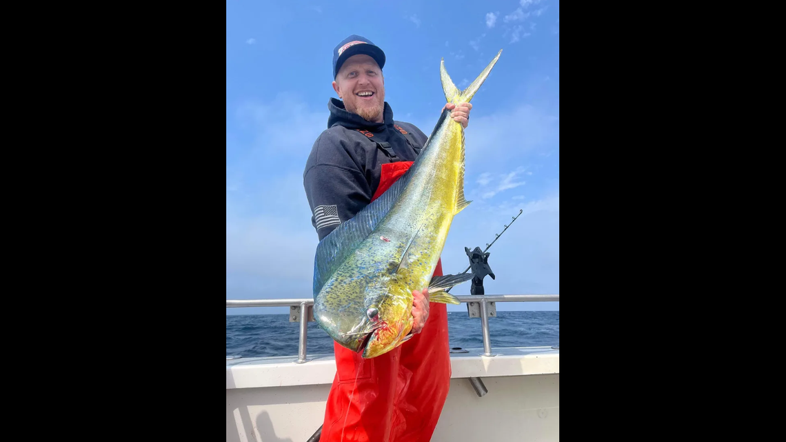 Angler Wade La Fontaine with his 21-pound dolphinfish caught out of Westport on Aug. 25.