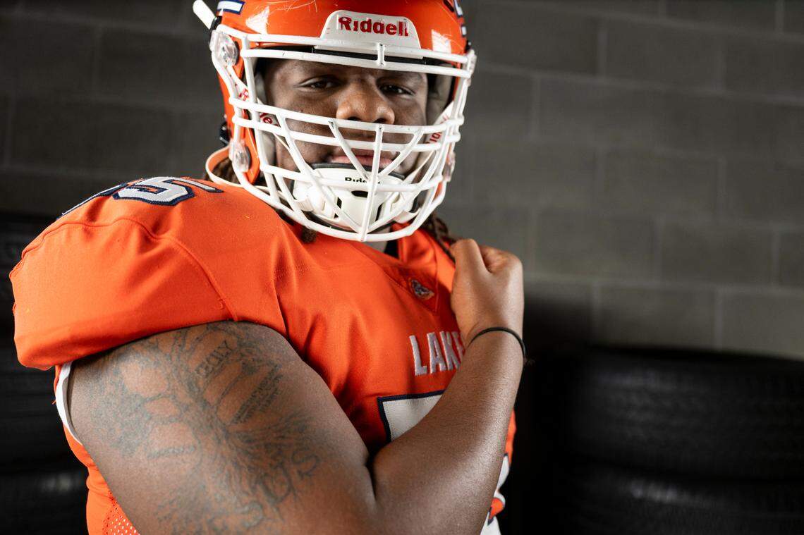 The News Tribune 2024 All-Area first-team offensive line selection Amidjah Dilworth, Lakes, poses for a portrait at Mount Tahoma High School, on Sunday, Dec. 8, 2024, in Tacoma.
