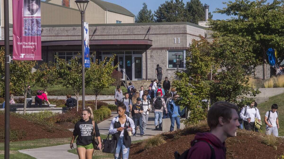 The Tacoma Community College campus is busy with students in September 2017.
