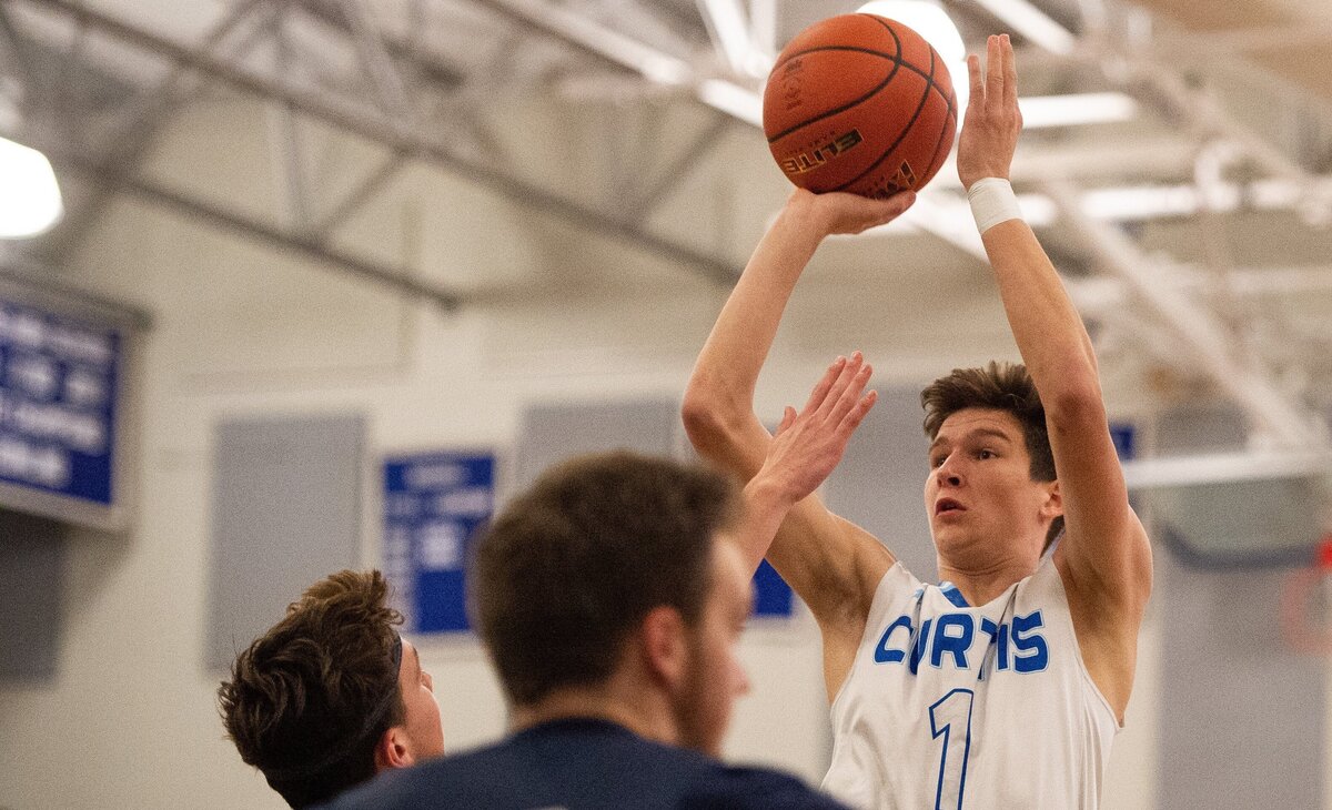 Curtis’ Zack Paulsen (1) puts up a shot in the first quarter. Curtis played Olympia in a basketball game at Curtis High School in Tacoma, Wash., on Friday, Dec. 14, 2018.