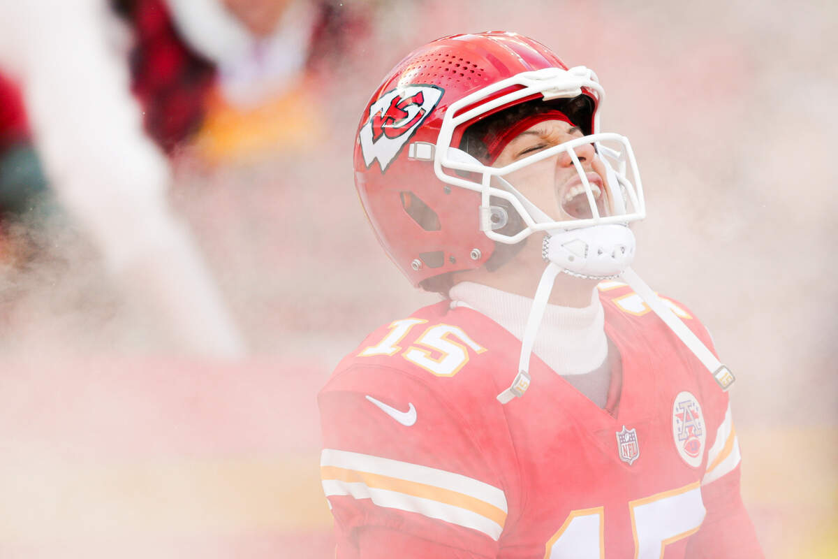Kansas City Chiefs quarterback Patrick Mahomes (15) takes the field before the game against the Seattle Seahawks on Saturday, Dec. 24, 2022, in Kansas City, MO.
