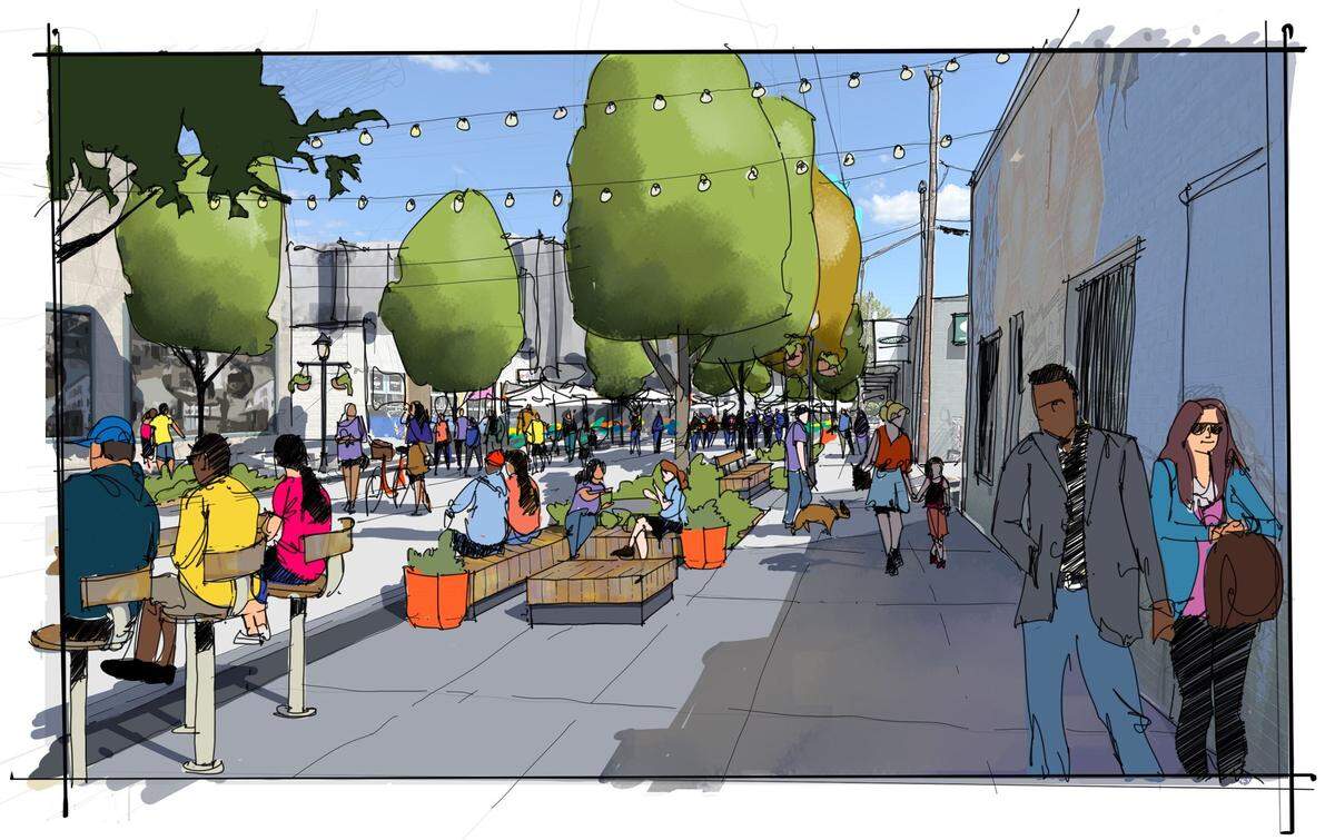 A rendering of Puyallup’s Meeker Festival Street Project, which will be located on East Meeker between Meridian and Third Street Southeast.
