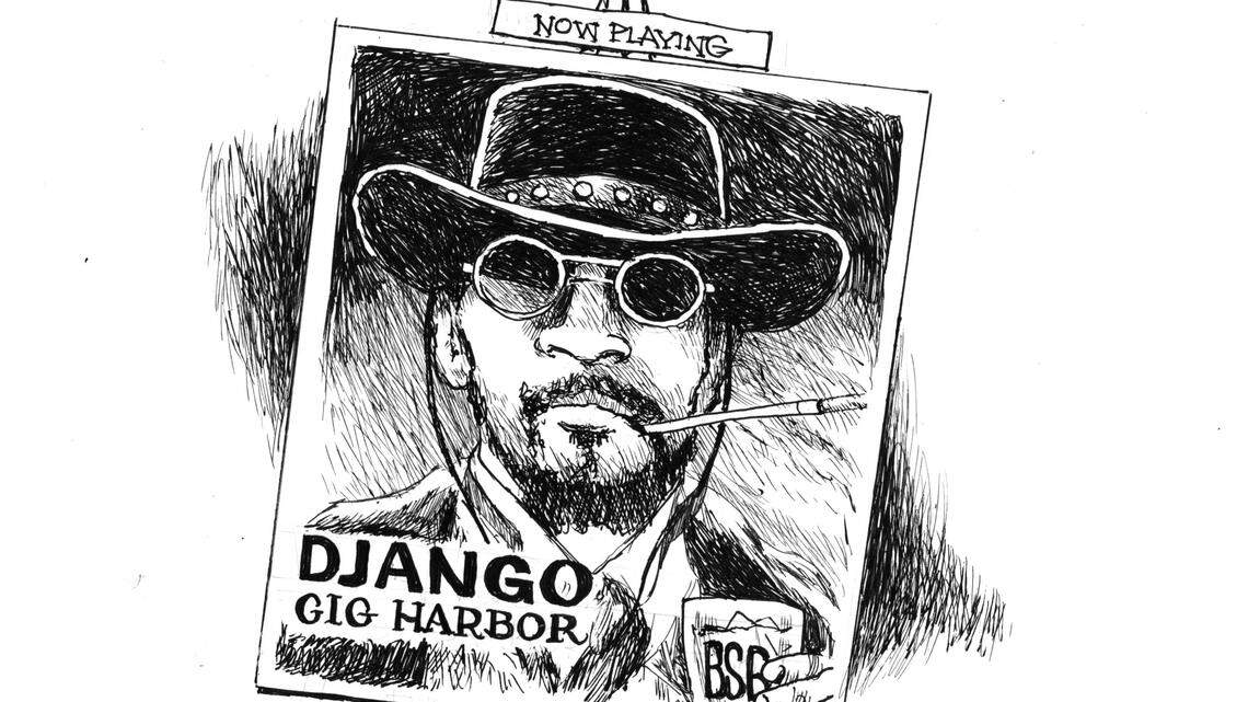 Cartoonist Don Snowden pours a shot for Jamie Foxx