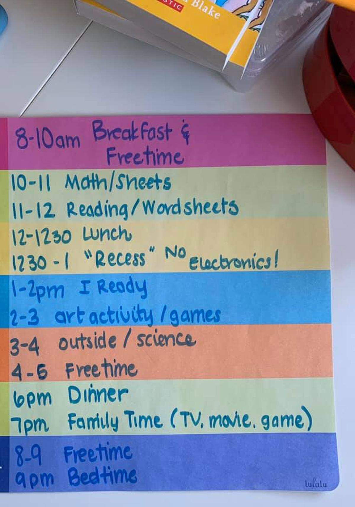 Tacoma parent Melissa Anne Troy-Barmore shares her daily schedule she has planned with her kids as schools close to prevent the spread of coronavirus.