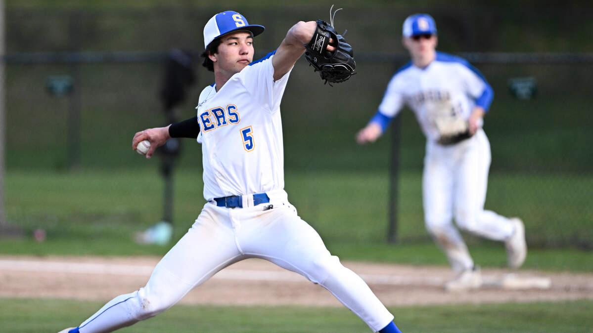 Stadium’s Jesse Winkler (5) pitches against Mount Tahoma during the game at Heidelberg Field, on Tuesday, April 9, 2024, in Tacoma, Wash.