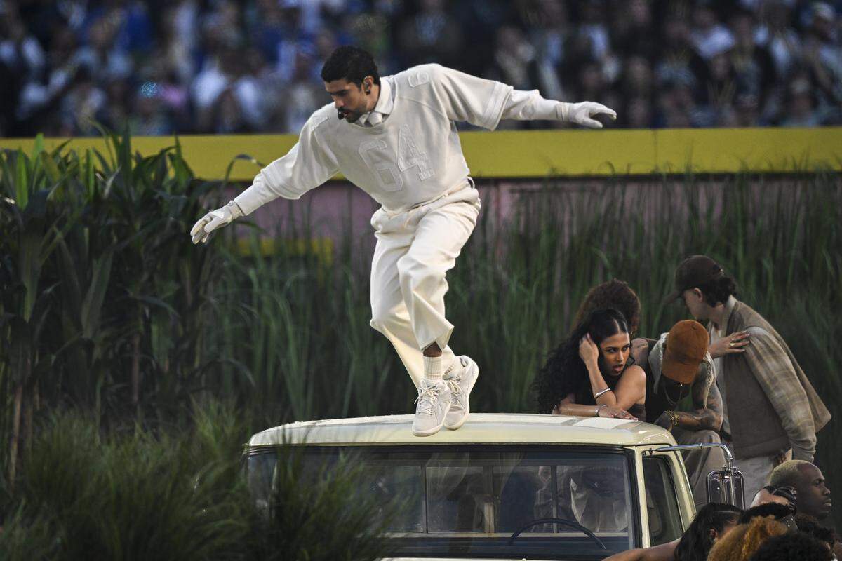 Bad Bunny performs during the Super Bowl LX Halftime Show at Levi’s Stadium in Santa Clara on Sunday, Feb. 8, 2026.