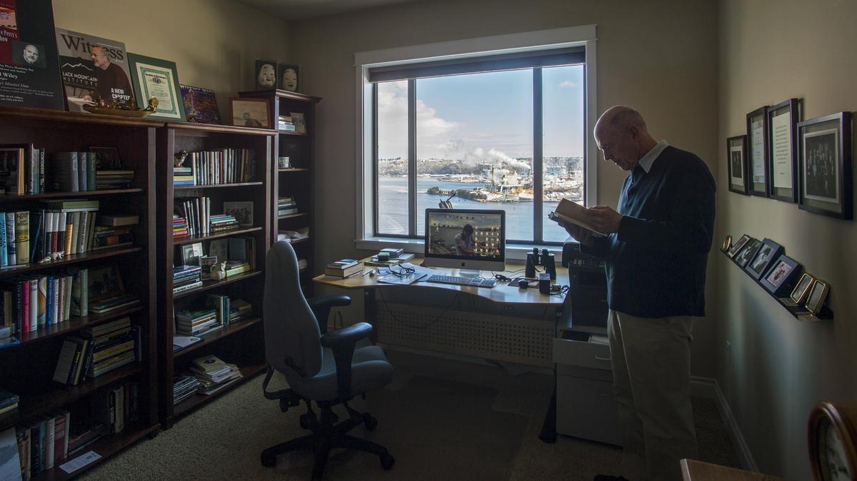 Richard Wiley in his home office, Feb. 10, 2019. He is the author of “Tacoma Stories.” Wiley, 74, is a Tacoma native who recently moved back to town after being away for decades. He’s a winner of the PEN/Faulkner Award for Fiction. His new book is a collection of short stories all based in Tacoma.