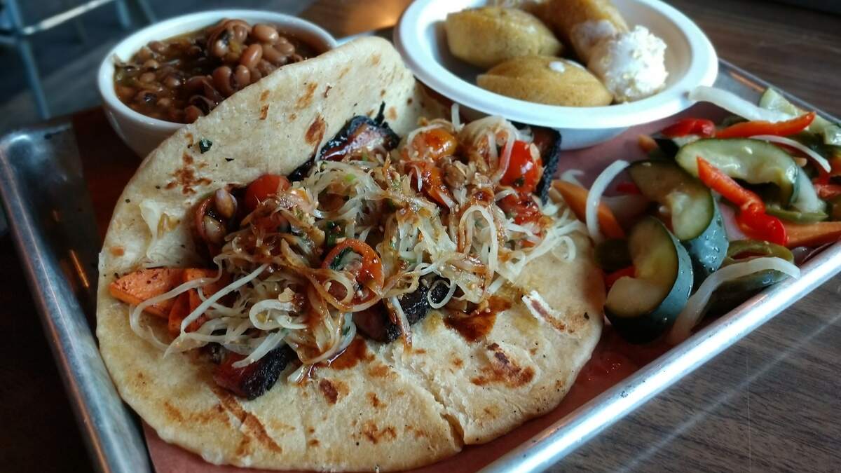 A char siu taco plate from Brimstone PNW.