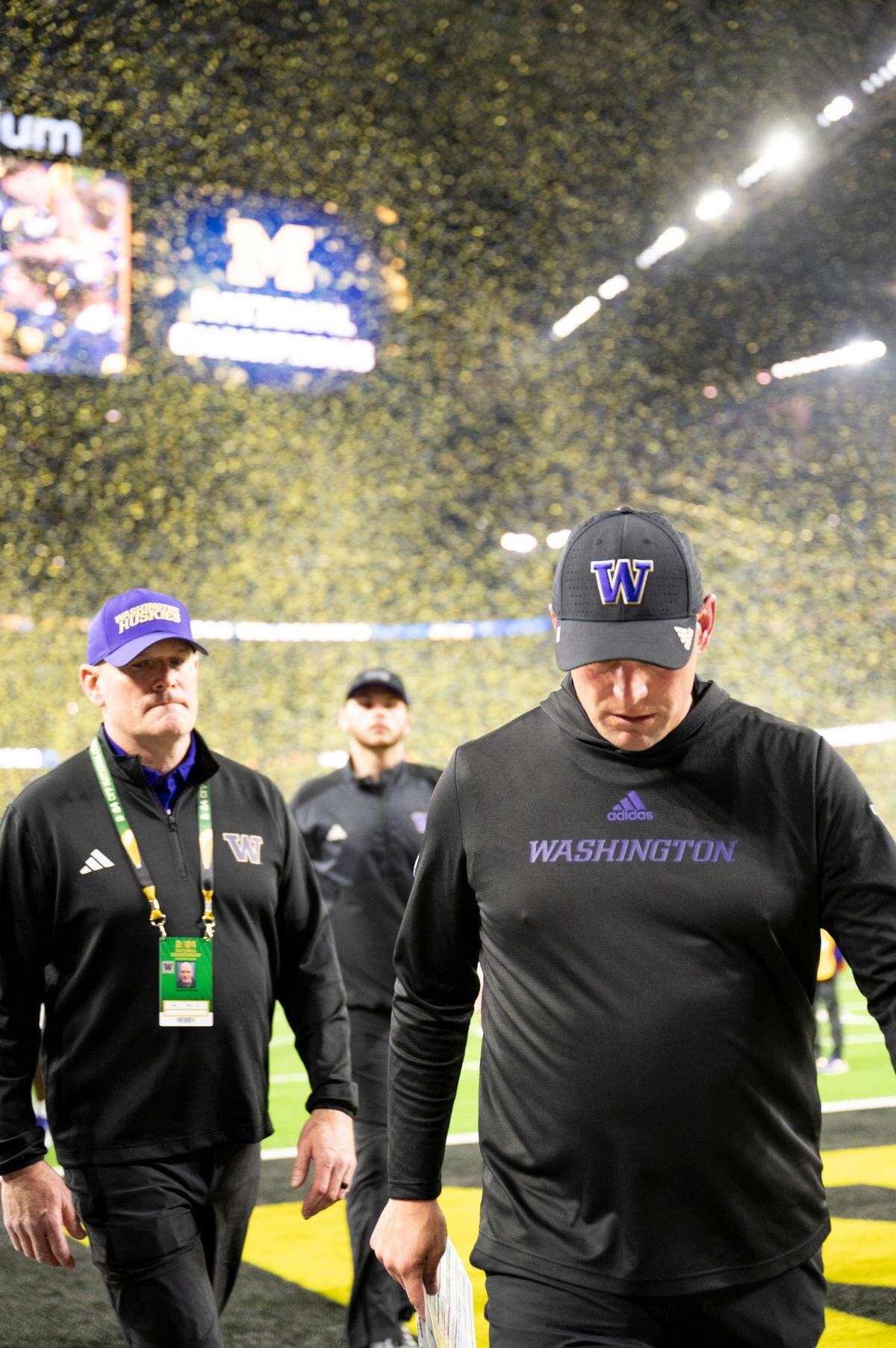 Washington Huskies head coach Kalen DeBoer walks off after Michigan Wolverines 34-13 victory in the College Football Playoff National Championship game at NRG Stadium on Monday, Jan. 8, 2024, in Houston.