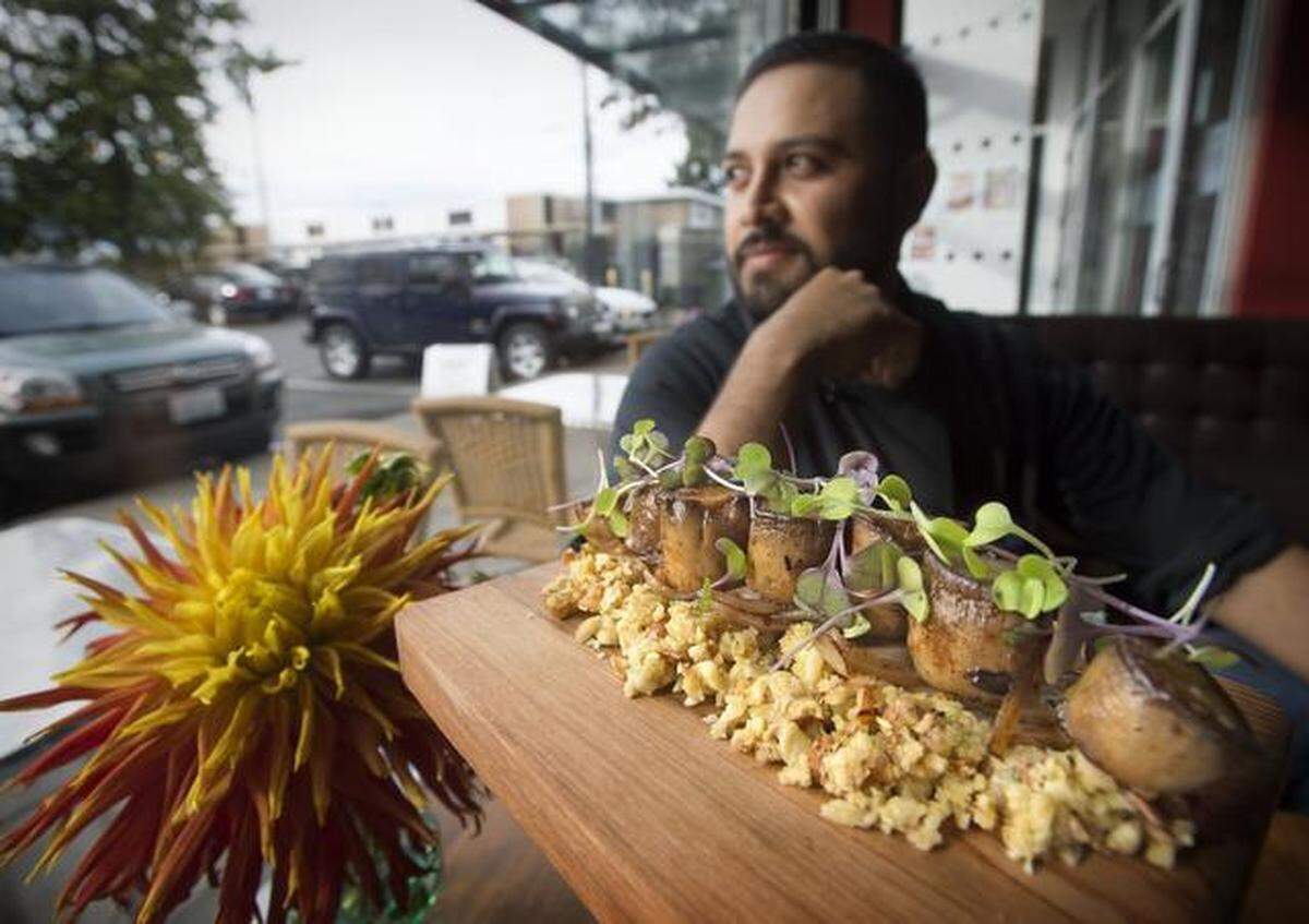 Chef Francisco Hernandez, shown here in 2014 with oyster mushroom scallops, helped open the restaurant in 2014. His brother, Erlindo, has run the kitchen in recent years.