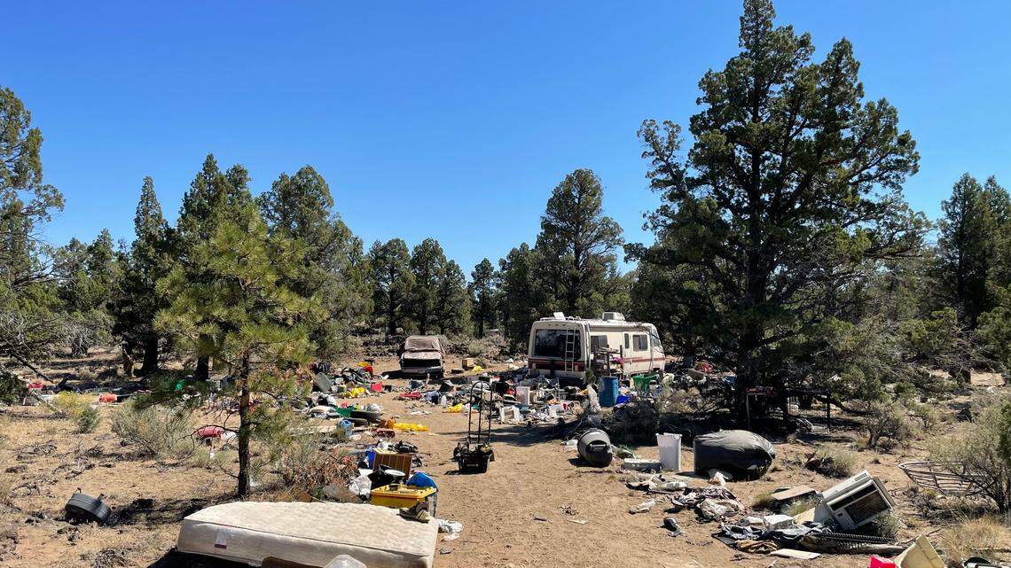 This photo shows the homeless encampment at Juniper Ridge in Bend, Oregon. A 56-year-old man was fatally attacked by three dogs at the camp on July 19, deputies said.