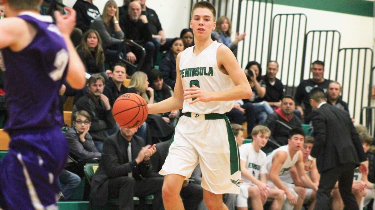 Peninsula guard Tyler Spurlock in Peninsula’s game against North Thurston on Friday, Dec. 7, 2018.
