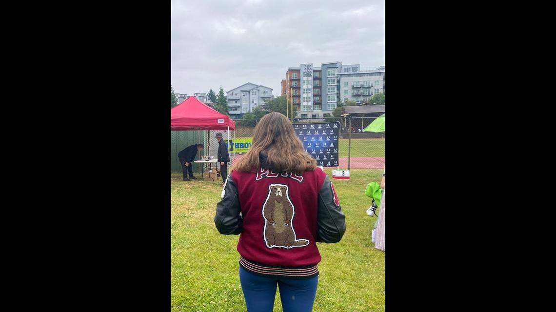 Spokane, Wash., North Central High School student Ivy Pete wears a letter jacket with a marmot on the back rather than the school mascot of an “Indian head.” Pete, who is Paiute, was a part of creating the Native mascot ban bill that took effect July 25.