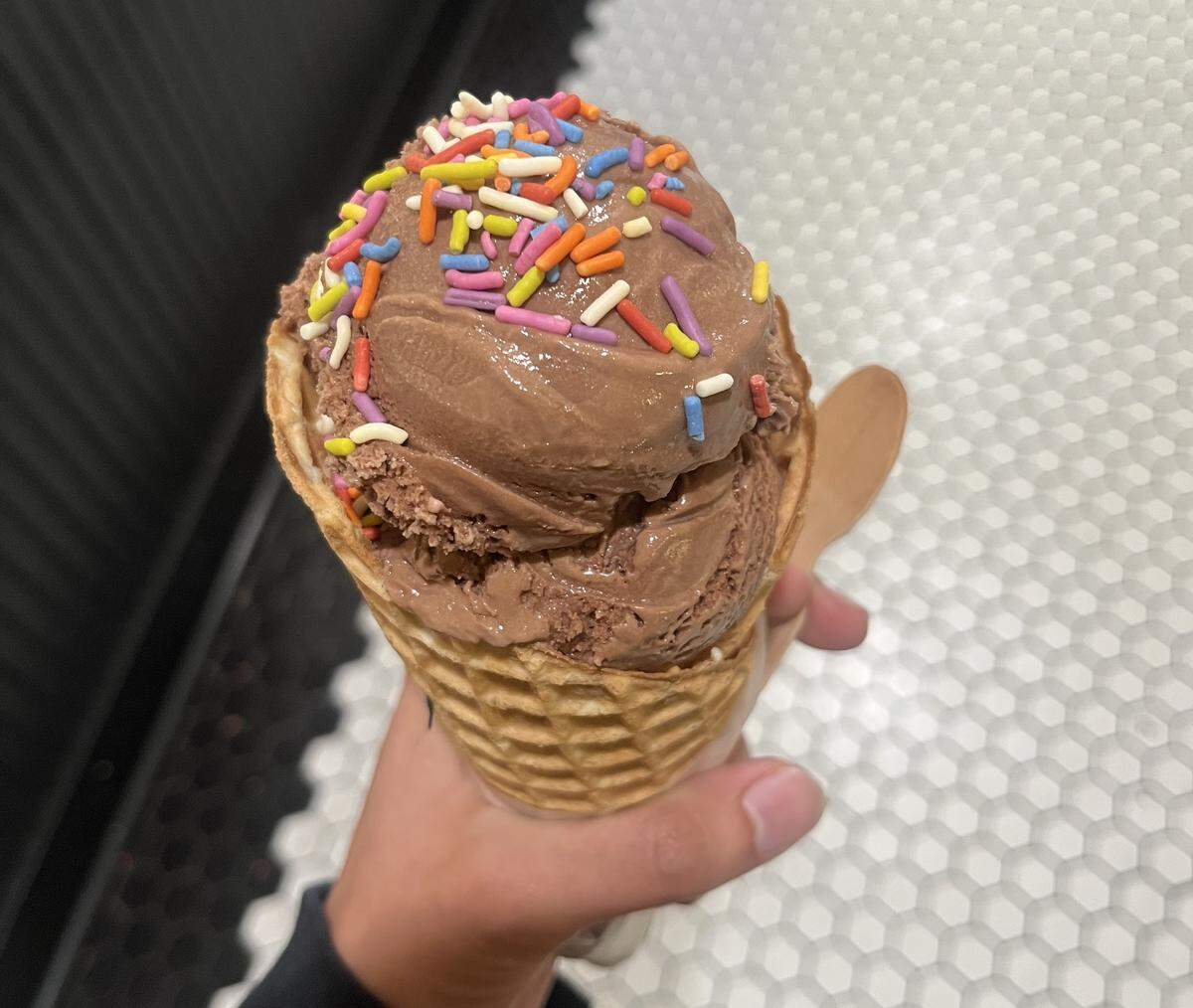 Ice Cream Social serves classic flavors like chocolate, pictured here, along with more unique flavor creations.