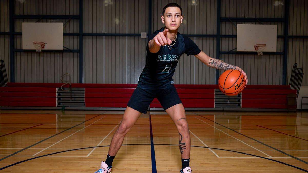 Auburn’s Tre Blassingame poses for a portrait at Silas High School in Tacoma, Wash., on Wednesday, March 16, 2022.