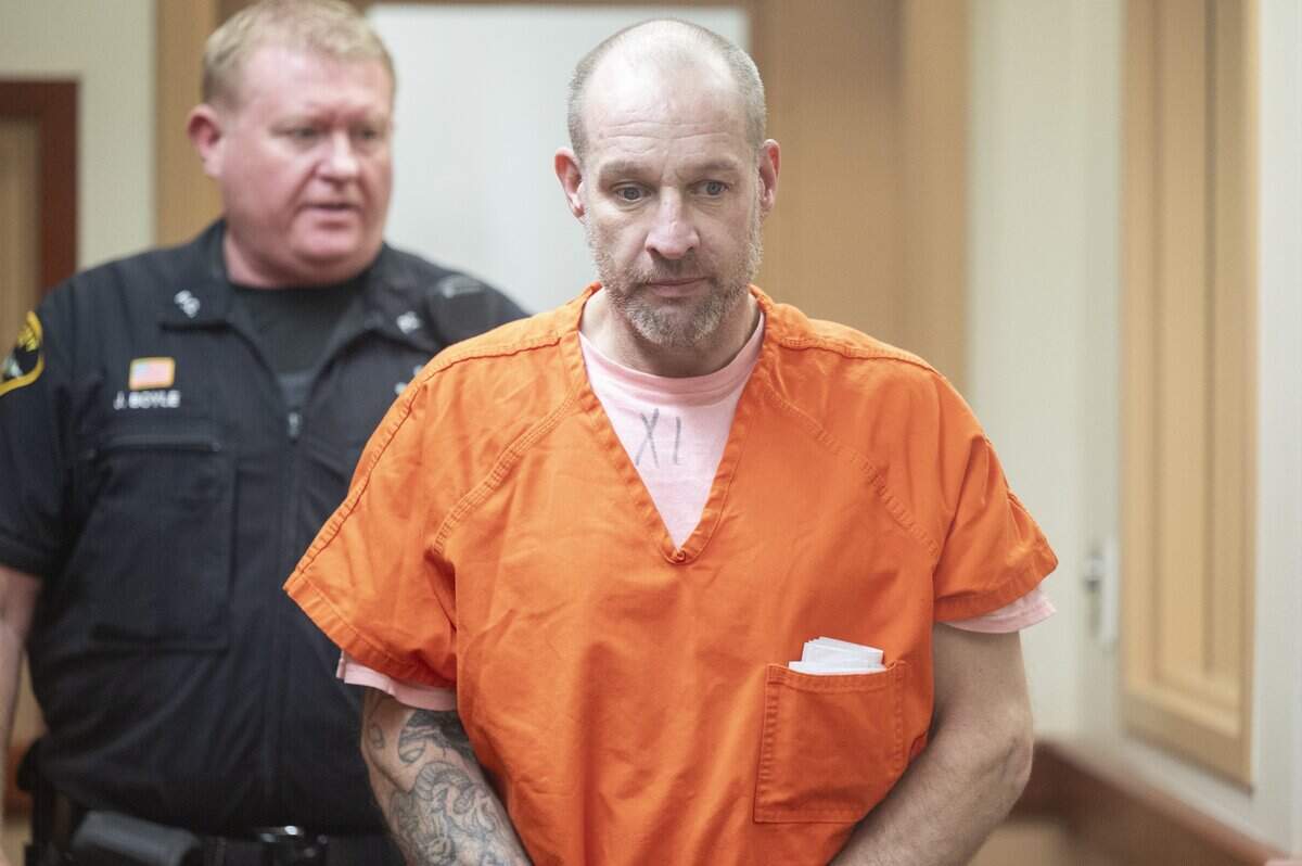 Ryan Anthony Jacobsen, 49, is arraigned on Monday, Oct. 20, 2025, at Pierce County Superior Court in Tacoma. Jacobsen has been charged with first-degree murder and first-degree unlawful possession for the Oct. 10 fatal shooting of 43-year-old Dominic Mayhugh in Tacoma.