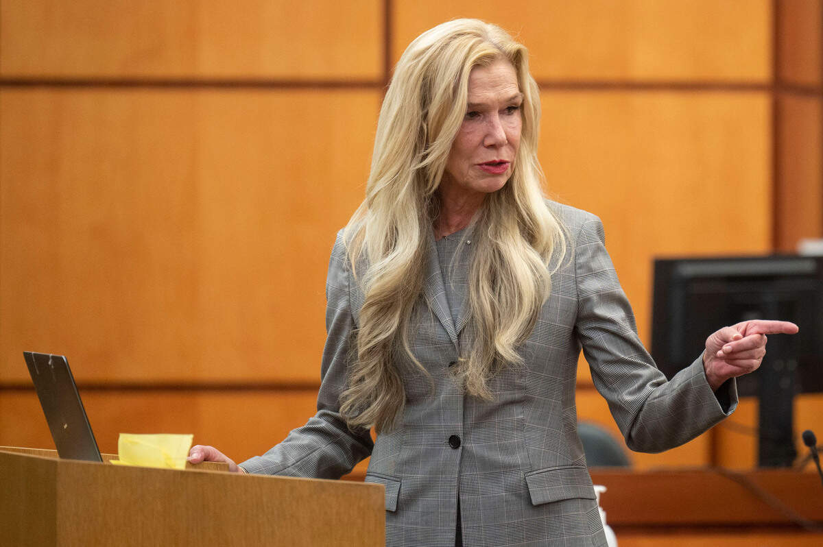 Anne Bremner, the defense attorney for Pierce County Sheriff Ed Troyer, points to the prosecutors as she makes her opening statement to the jury in Pierce County District Court on Wednesday, Nov. 30, 2022, in Tacoma.
