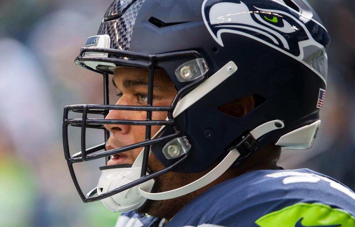 Seahawks lineman Al Woods prior to the Seattle Seahawks playing the Tennessee Titans in an NFL football game at Lumen Field in Seattle, Wash., on Sunday, Sept. 19, 2021.