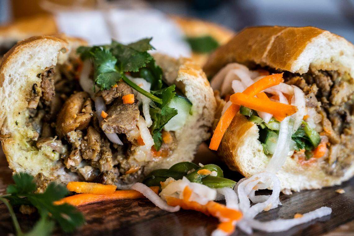 Toast Mi specializes in quick, high-quality bánh mì. Here’s The Mekong of grilled pork with pickled daikon and carrots, house special sauce and pâté.