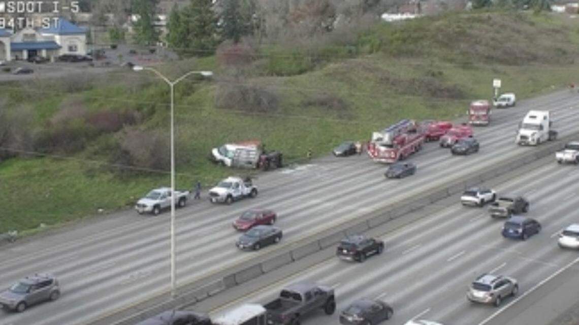 Updated: Crash on I-5 in Tacoma blocked a lane, caused four-mile backup on Friday
