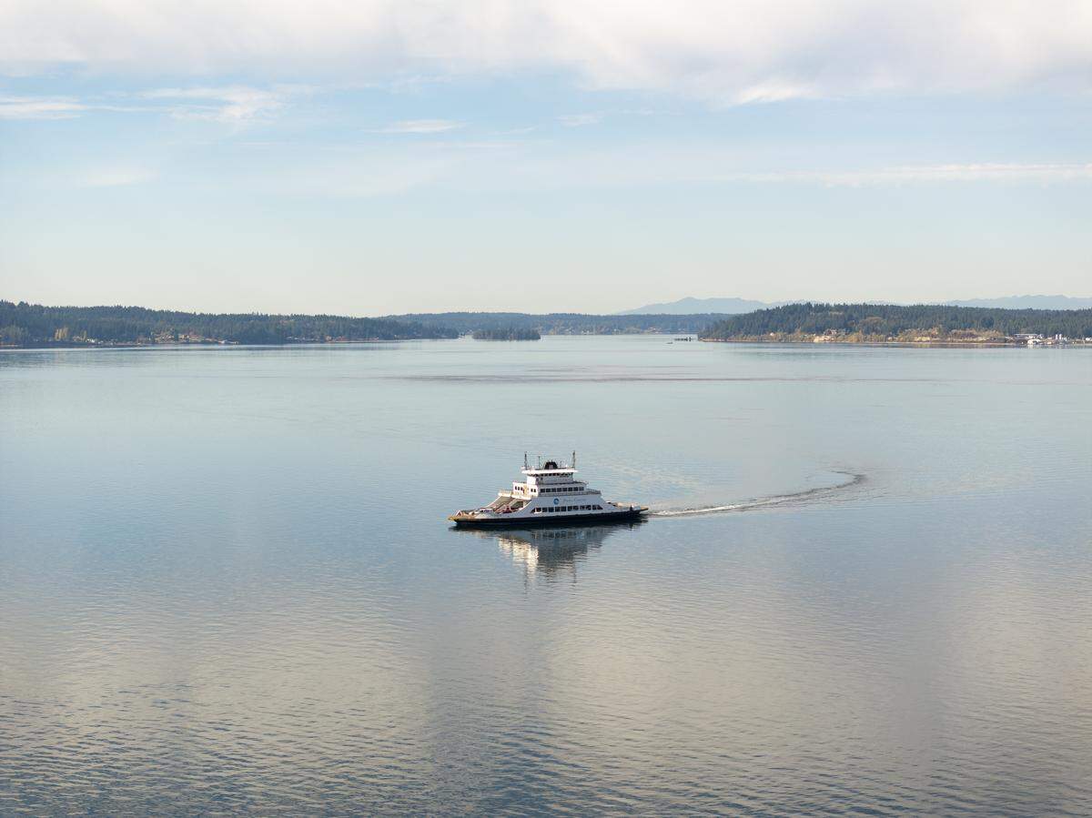 The Pierce County Anderson Island Ferry makes its way back from Anderson Island, on Wednesday, Oct. 15, 2025. 