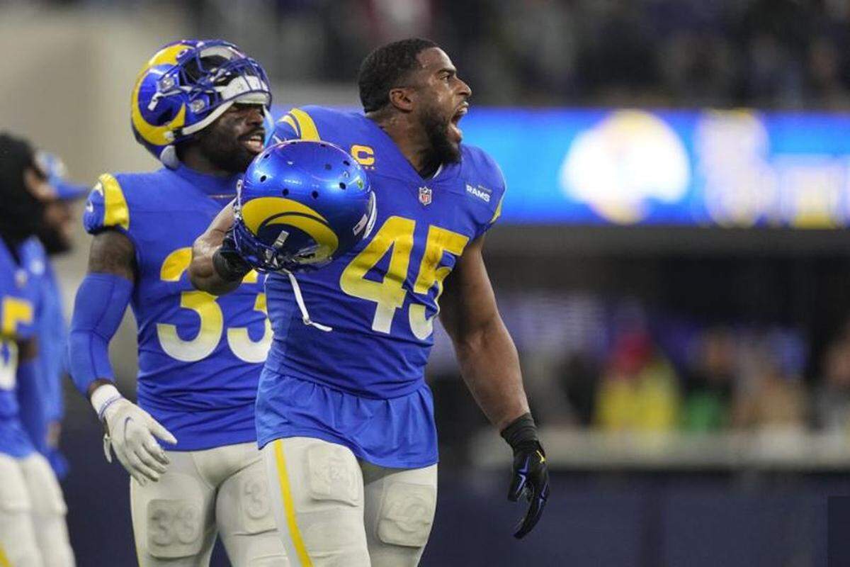 Rams linebacker Bobby Wagner celebrates after intercepting a pass from Geno Smith in his former Seahawks’ 27-23 win over Los Angeles in Inglewood, Calif., Dec. 4, 2022.