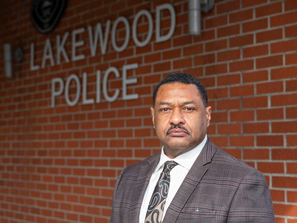 New Lakewood Police Chief, Patrick Smith, poses for a portrait outside the Lakewood Police Department on Wednesday, March 8, 2023, in Lakewood, Wash.