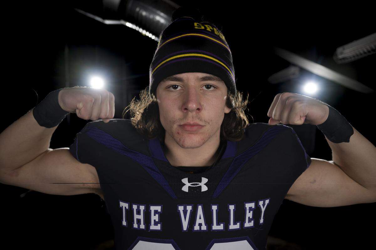 Sumner senior defensive lineman Shaun Griffith poses for a portrait after being selected as first-team defense for The News Tribune’s 2025 All-Area football team at Mount Tahoma High School, on Sunday, Dec. 7, 2025, in Tacoma, Wash.