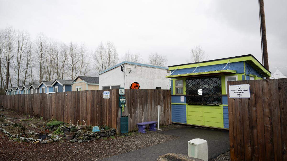 The Tacoma Emergency Micro-Shelter Site 4 at 3860 South 69th Street, on Tuesday, Feb. 6, 2024, in Tacoma, Washington.