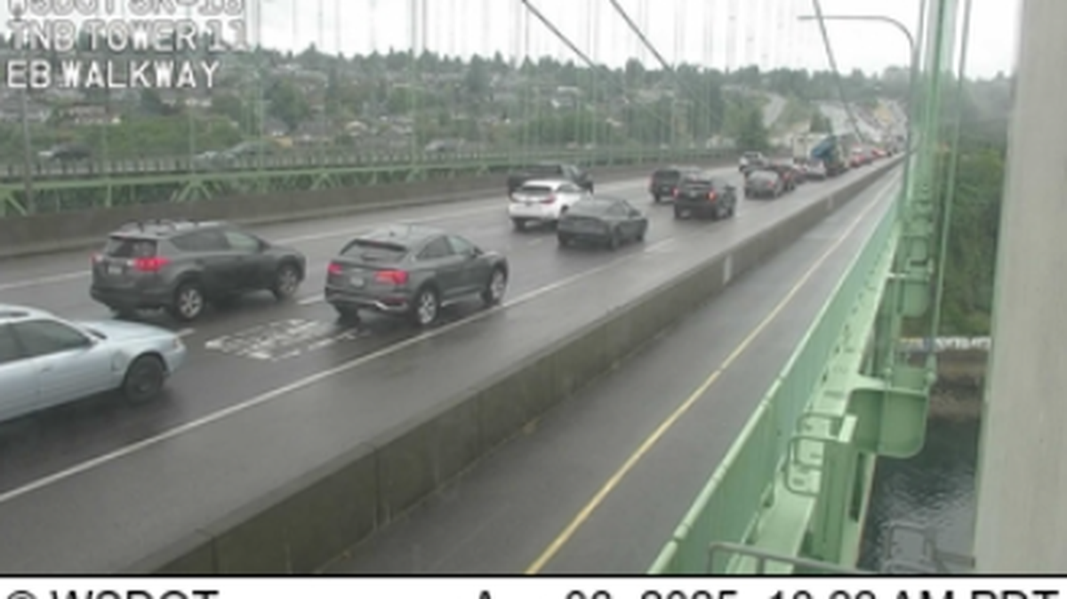 All lanes are blocked on state Route 16 for a crash on the Tacoma Narrows Bridge.