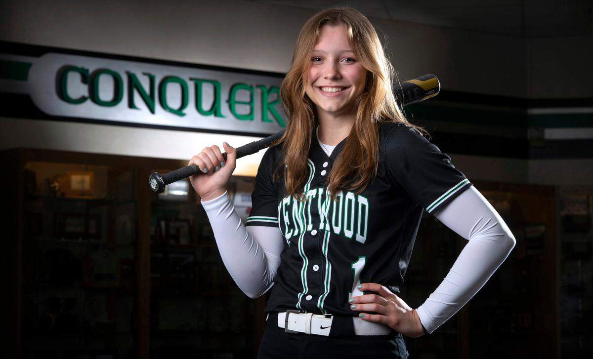 Kentwood sophomore pitcher Sarah Wright is The News Tribune’s All-Area Softball Player of the Year. She is shown at Kentwood High School in Covington, Washington on Thursday, June 9, 2022.