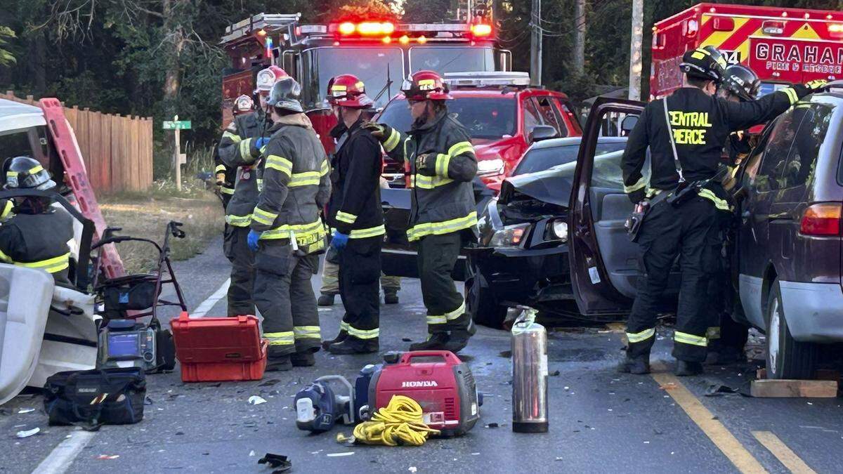 Four people were injured, with two suffering serious injuries, in a multi-vehicle crash on July 7, 2025 in Spanaway, Washington.