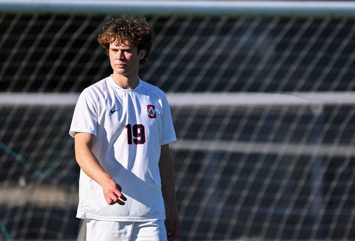 Silas’ Ethan Kelly (19) looks on during an inbound during the 3A District Boys Soccer Championship match against Central Kitsap at Auburn Memorial Stadium, on Thursday, May 9, 2024, in Auburn, Wash.