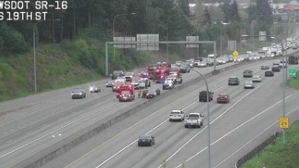 A crash blocked traffic lanes in Tacoma on April 7, 2026.