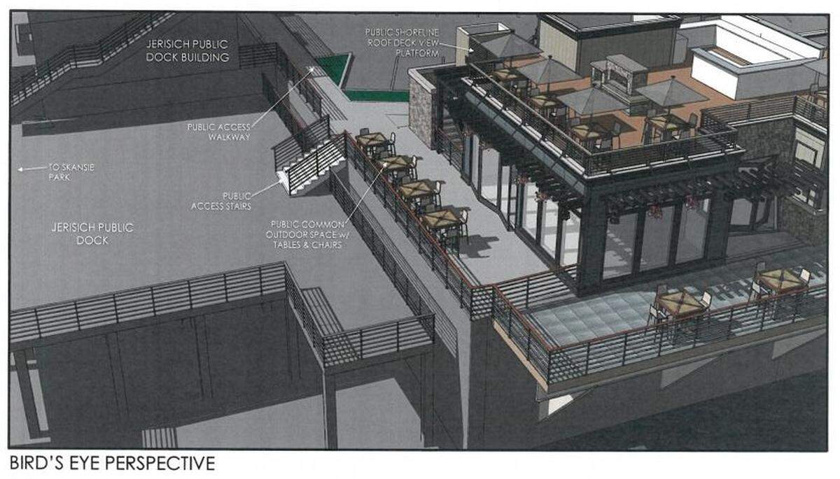 This rendering, provided by Ratcliffe Gagliano Architecture to the city of Gig Harbor, shows a birds eye view of the proposed restaurant on Harborview Drive near Pleasure Craft Marina and Jerisich Dock.