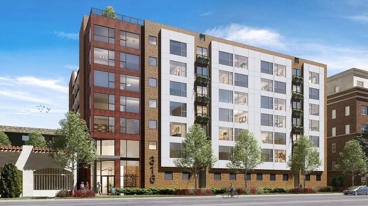 Rendering showing the front side of the new apartments proposed for Tacoma Avenue near Wright Park. At this stage, the design could still change depending on the city’s approval process.