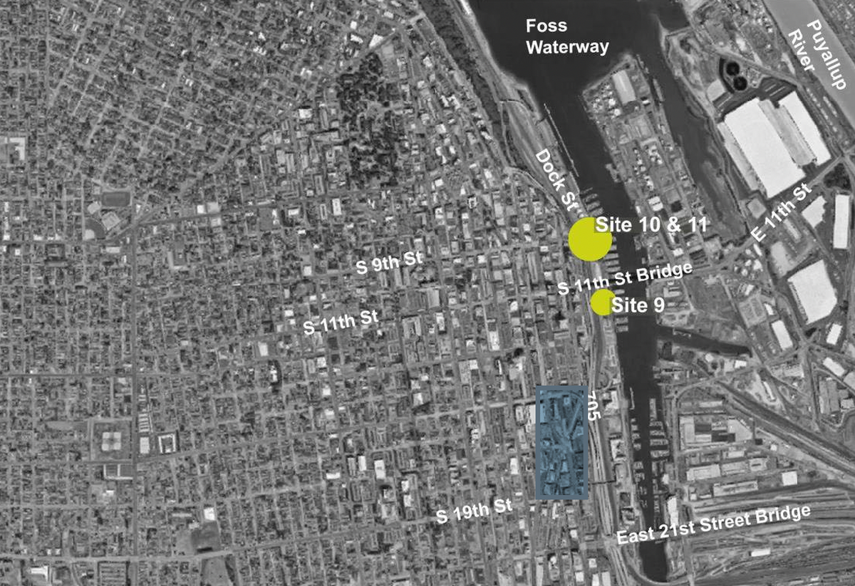 A map included in a 2021 presentation to the city for site development shows the locations of Foss Sites 9, 10 and 11. The sale by the city of sites 9 and 10 to Foss Harbor LLC closed in December and Site 11 is now being marketed for sale to redevelop.