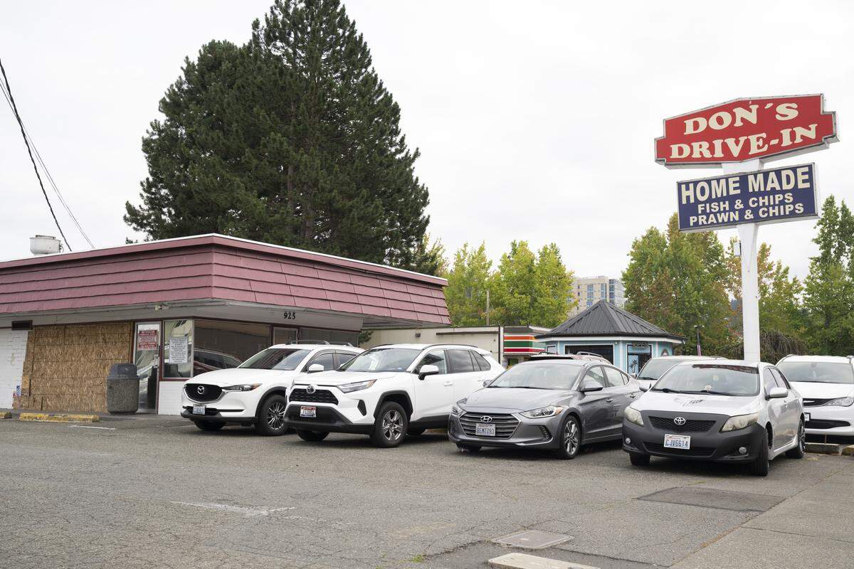 Don’s Drive-in, which shutdown in November 2023 after a car crashed into it, is seen on Thursday, Sept. 11, 2025, in Puyallup, Wash.