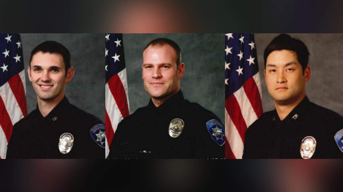 Three Tacoma police officers have been criminally charged for the death of Manuel Ellis, Washington State Attorney General Bob Ferguson announced Thursday. From left: Christopher Burbank and Matthew Collins were charged Thursday in Pierce County Superior Court with second-degree murder and first-degree manslaughter. Timothy Rankine was charged with first-degree manslaughter.