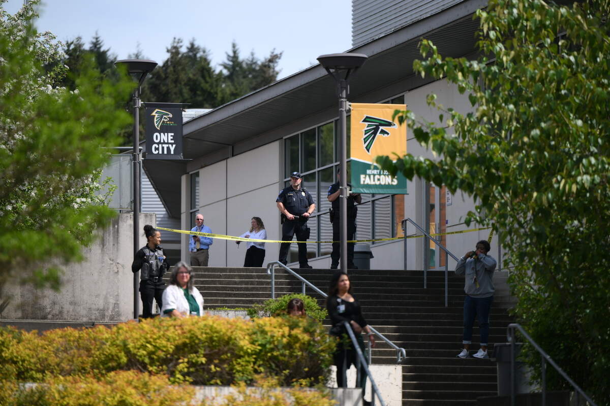 Police remain at Foss High School after six people were injured in a stabbing attack on Thursday, April 30, 2026, in Tacoma.