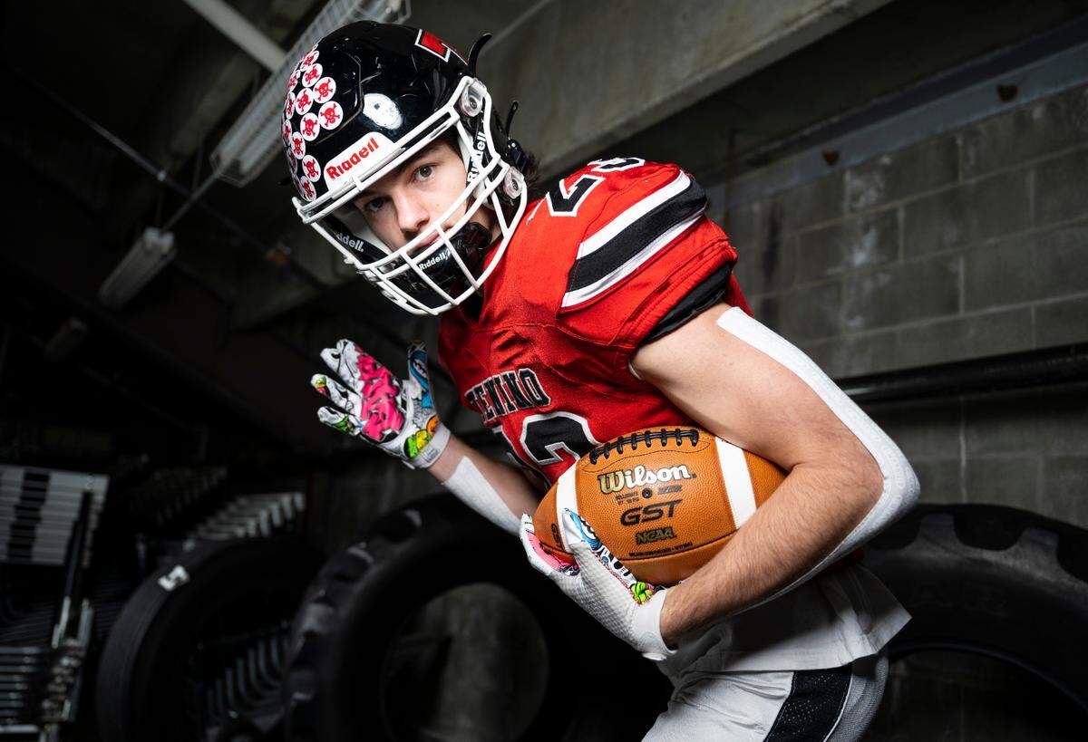 Tenino senior Dylan Spicer poses for a portrait after being selected as a running back for The News Tribune’s 2022 All-Area football team, at Mount Tahoma High School in Tacoma, Wash. on Dec. 4, 2022.